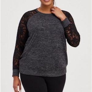 Torrid Super Soft Plush Lace Sleeve Raglan Sweatshirt